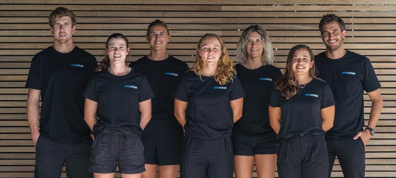 Live Ocean Racing team competing in ETF26 Grand Prix along with founders Peter Burling and Blair Tuke. (L) Peter Burling, Erica Dawson, Molly Meech, Liv Mackay, Jo Aleh, Alex Maloney, Blair Tuke (R), 2 – Live Ocean Racing boat in training.   - photo © Joshua McCormack