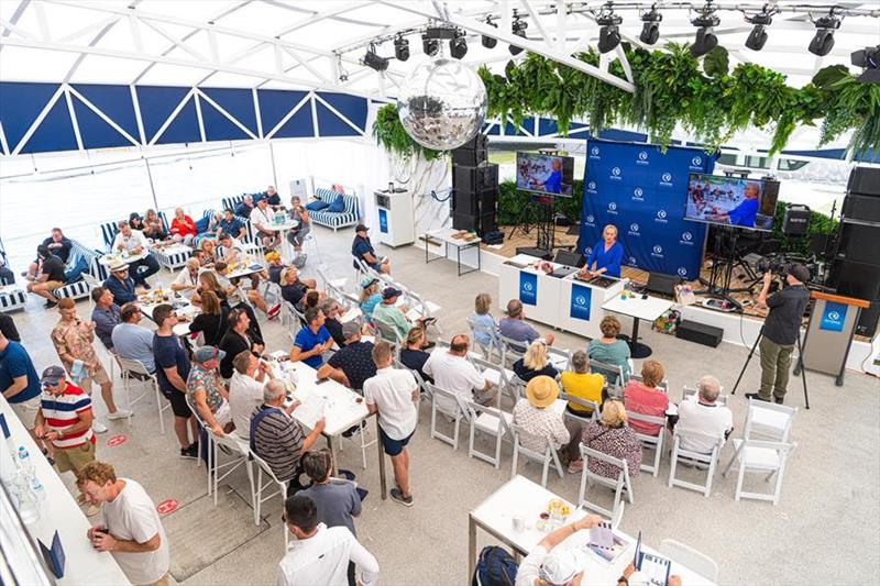 Celebrity host Sally Jenyns providing galley-wise tips to the Riviera family at the Festival of Boating. - photo © Joseph Byford
