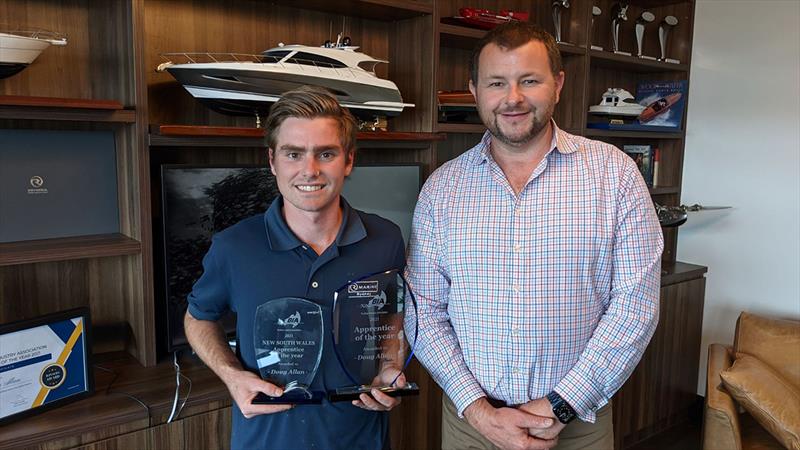 BIA Vice President Adam Smith makes the presentation to Doug Allan, winner of the 2021 BIA Apprentice of the Year Award. - photo © Boating Industry Association