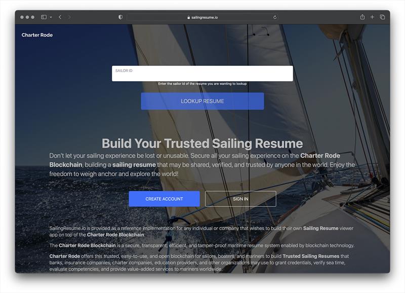 Charter Rode Desktop - Sailing Resume Viewer - photo © Charter Rode