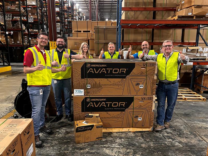 Mercury Marine employees in Fond du Lac, Wisconsin celebrate the first shipment of Avator 7.5e electric outboards - photo © Mercury Marine
