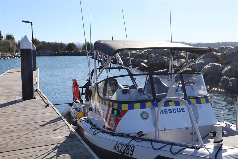 Minister for Emergency Services Jihad Dib and Bega MP Dr Michael Holland today welcomed a new $375,000 Marine Rescue NSW vessel at Batemans Bay - photo © Marine Rescue NSW