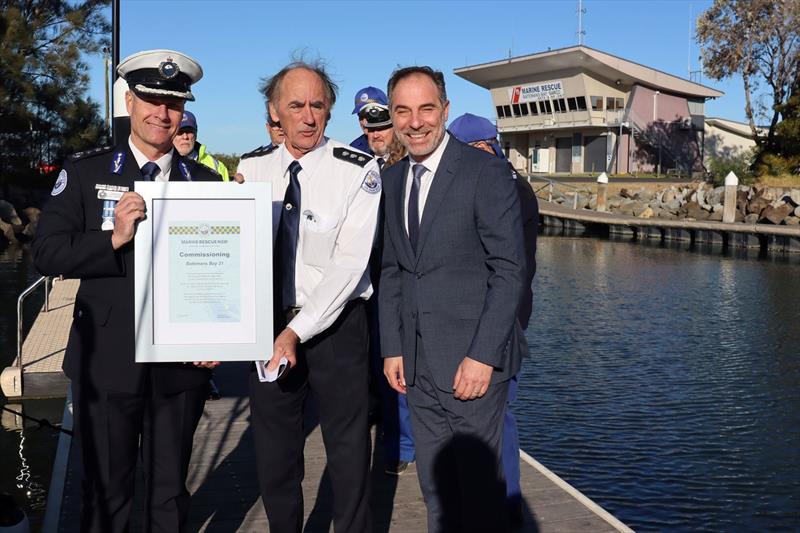 Minister for Emergency Services Jihad Dib and Bega MP Dr Michael Holland today welcomed a new $375,000 Marine Rescue NSW vessel at Batemans Bay - photo © Marine Rescue NSW