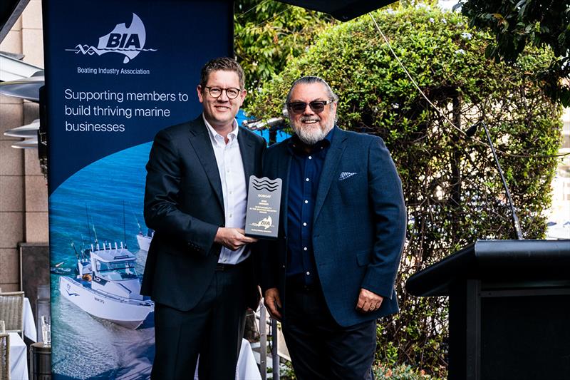 Nick Tyrrell from GoBoat with ICOMIA President Darren Vaux - BIA Sustainability Award 2023 photo copyright Boating Industry Association taken at 