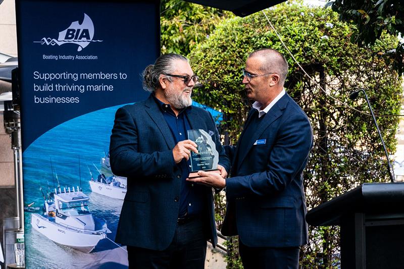Darren Vaux receiving Life Membership from current BIA President Andrew Fielding photo copyright Boating Industry Association taken at 
