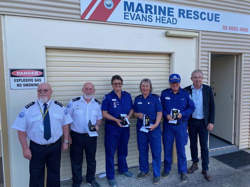 Marine Rescue Evans Head Unit Commander Greg Blackburn, Deputy Unit Commander Jim Roberts, Kira Hartland, Kerrie Exley, Ken Exley and Kevin Hogan MP photo copyright Marine Rescue NSW taken at 