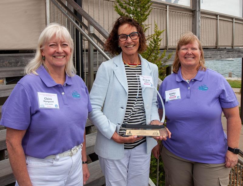 Last year's BoatUS/NWSA Leadership in Women's Sailing Award honoree Dr. Anne Kolker (C), NWSA board member and BoatUS' Claire Wyngaard (L), and NWSA president Debby Grimm (R) photo copyright Matthew Cohen taken at 
