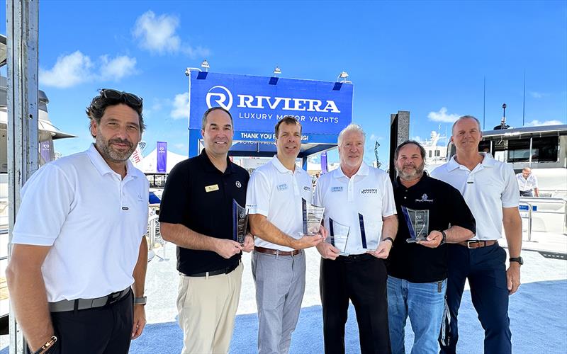 The winners of Riviera Int'l Dealer Awards for excellence from L-R, Chris McCafferty - Sales Director, Matt Mrozinski - Lake Michigan Yacht Sales, Dave Northnagle & Steve Chase – Bosun's Marine, Javier Perello Borras – Wally Castro Marine/Rodney Longhurst - photo © Riviera Australia