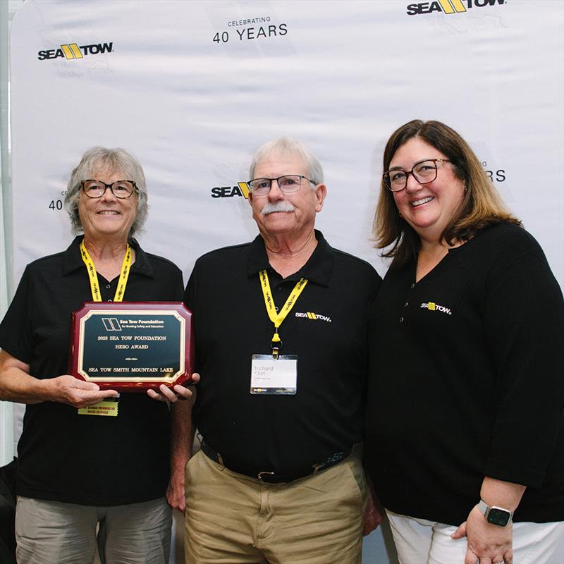 Capts Rick and Nancy Ellett with Kristen Frohnhoefer, President Sea Tow Services International and President, Sea Tow Foundation - photo © Sea Tow Foundation