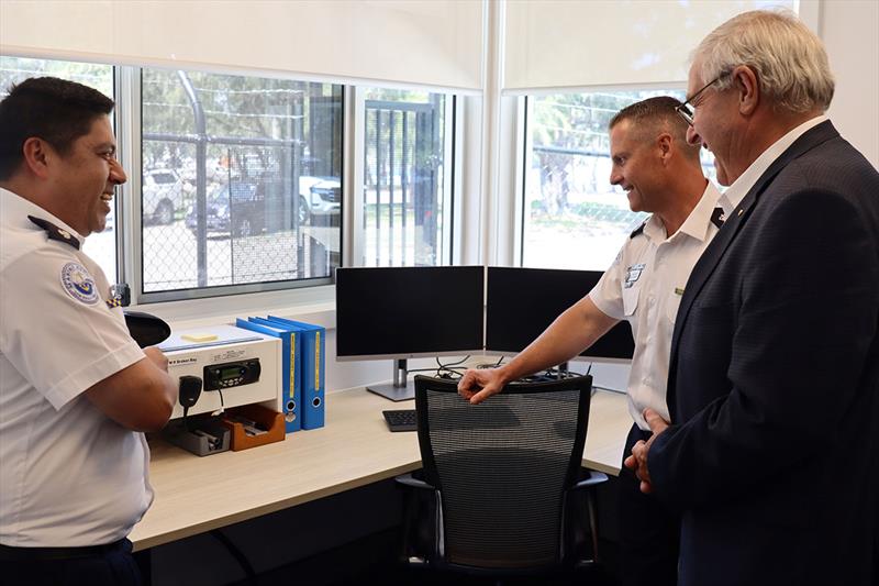 Broken Bay Unit Commander Jimmy Arteaga gives Commissioner Barrel and Mr Kellett a tour - photo © Marine Rescue NSW