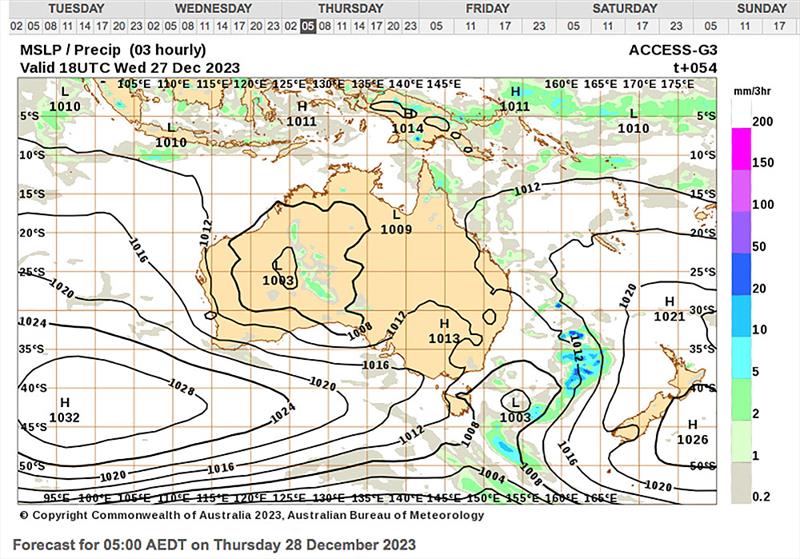 Mean Sea level Pressure Chart for Thursday as the low takes up residence.. - photo © Bureau of Meteorology