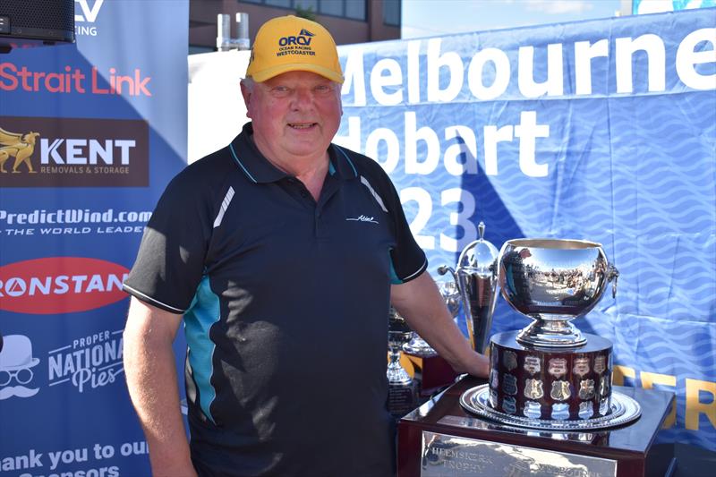Justin Brenan, skipper of Alien and overall winner of the 2023 M2H Yacht Race and Heemskerk Perpetual Trophy photo copyright Jane Austin taken at Ocean Racing Club of Victoria