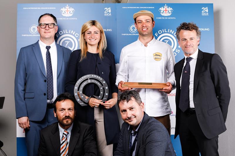 WASZP Class wins Forlanini Award - (Top L to R) Doug Schickler, Alessandra Bianchi, Martin Evans, Roberto Lacorte. Bottom left to right: Luca Rizzotti (The Foiling Organization), Oleksandr Muratov (Proteus 360) - photo © Alessio Tamborini / WeAreFoiling Media