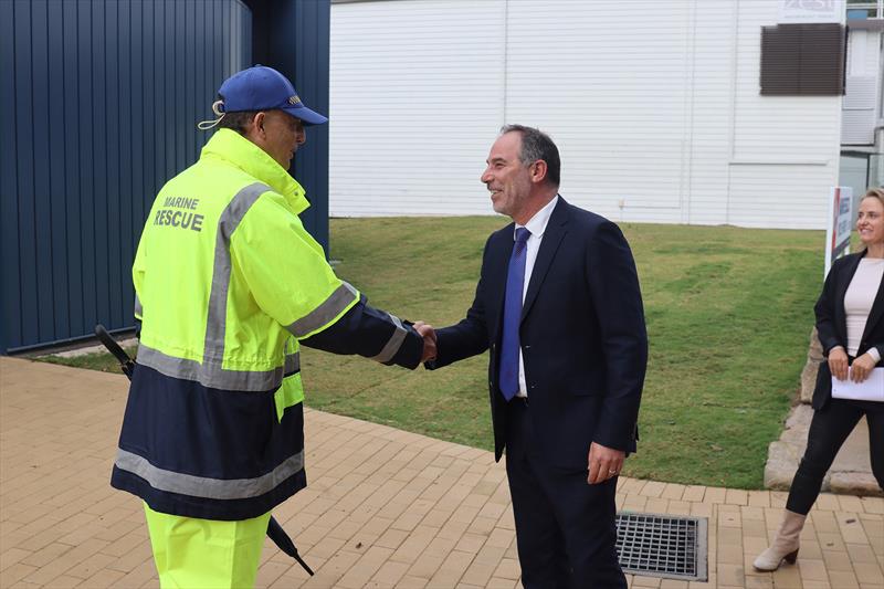 Marine Rescue Middle Harbour base opening - Minister Dib with a volunteer - photo © Marine Rescue NSW