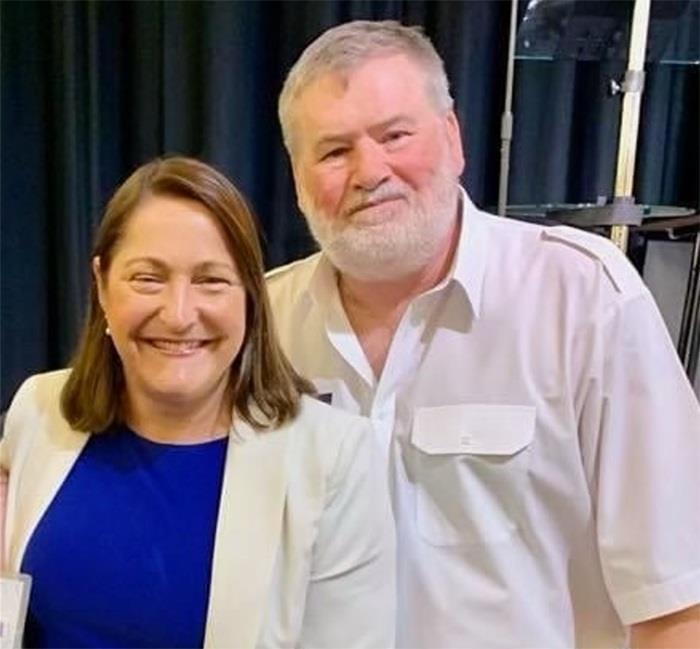 Marine Rescue Batemans Bay Colin Tritton ESM right with Member for Gilmore Fiona Phillips - photo © Marine Rescue NSW