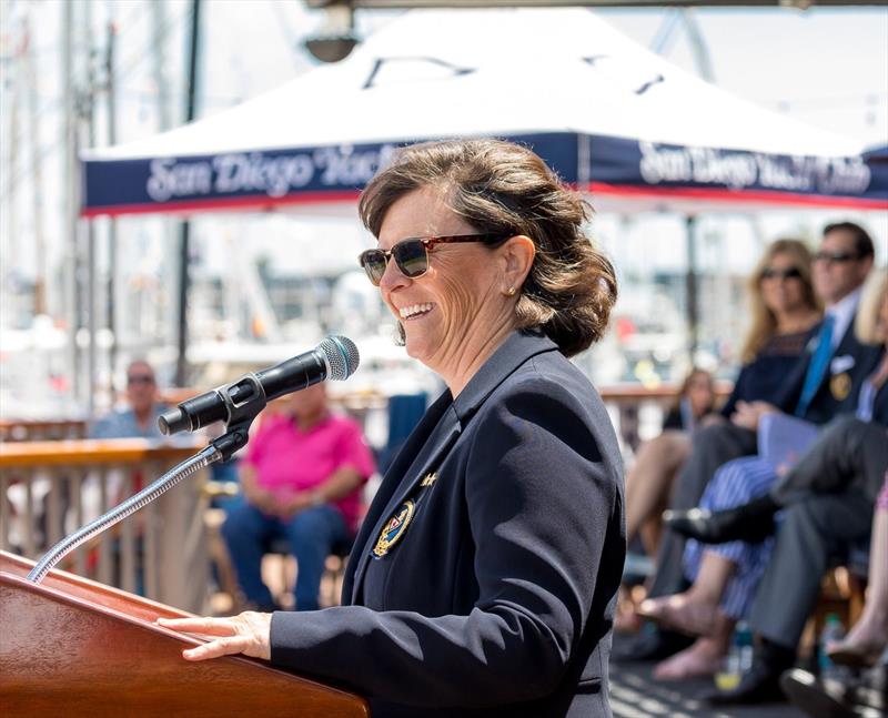 Jerelyn Biehl, commodore of San Diego Yacht Club, on Opening Day 2019 - photo © BoatUS