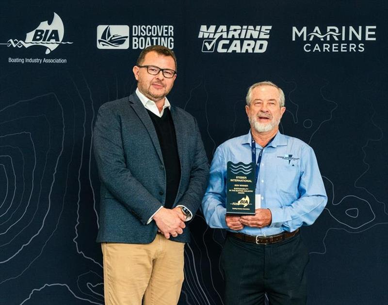 BIA President Adam Smith with 2024 Boating Industry Sustainability Award winner Alan Steber, General Manager Steber International - photo © Boating Industry Association