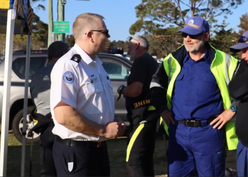 Zone Commander Hammond speaking with volunteers at Batemans Bay - photo © Marine Rescue NSW