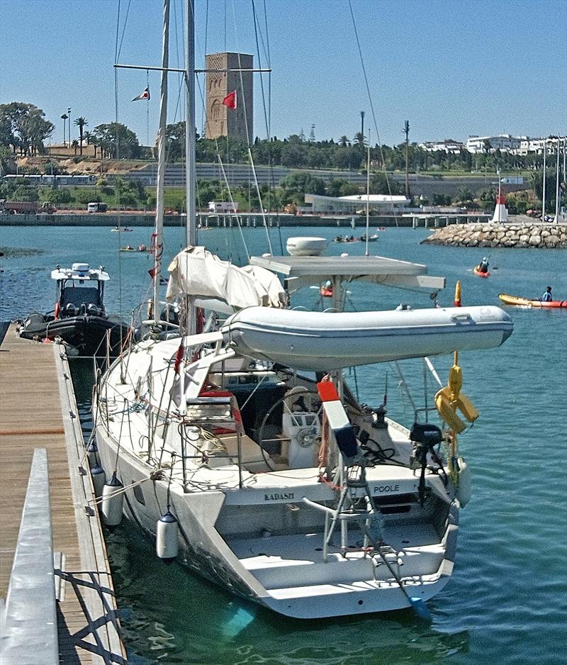 Paul Weston's, Kadash, about to Depart Rabat for Lanzarote with 12th Century Hassan Tower in the background photo copyright Paul Weston taken at 