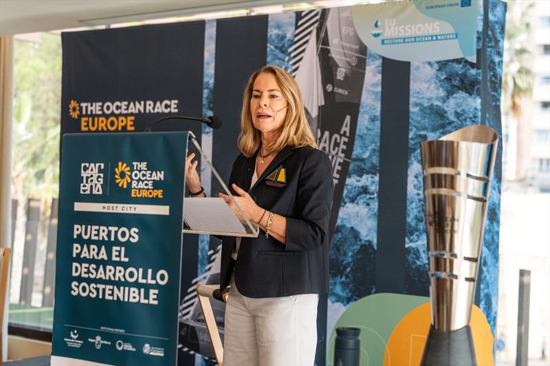 Theresa Zabell, double Olympic gold medalist, President of the Ecomar Foundation and moderator of the event - photo © Austin Wong / The Ocean Race