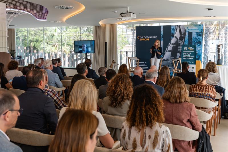 Theresa Zabell, double Olympic gold medalist, President of the Ecomar Foundation and moderator of the event - photo © Austin Wong / The Ocean Race