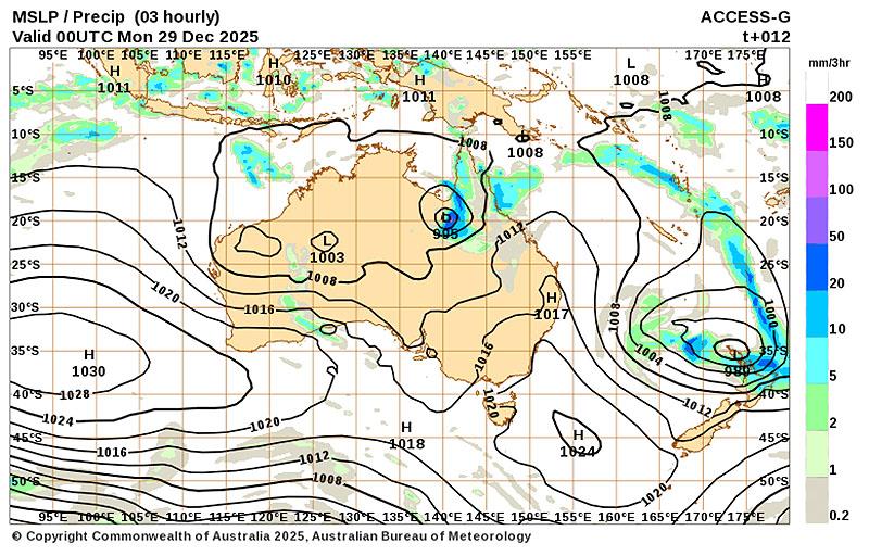 Overall MSLP on December 29, 2025 - photo © BoM