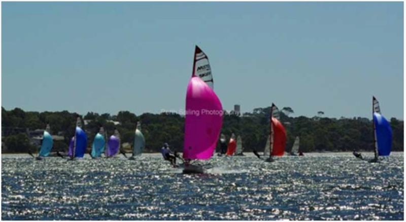 Skiffs in action photo copyright Rick Steuart / perthsailingphotography.weebly.com taken at Safety Beach Sailing Club and featuring the Musto Skiff class