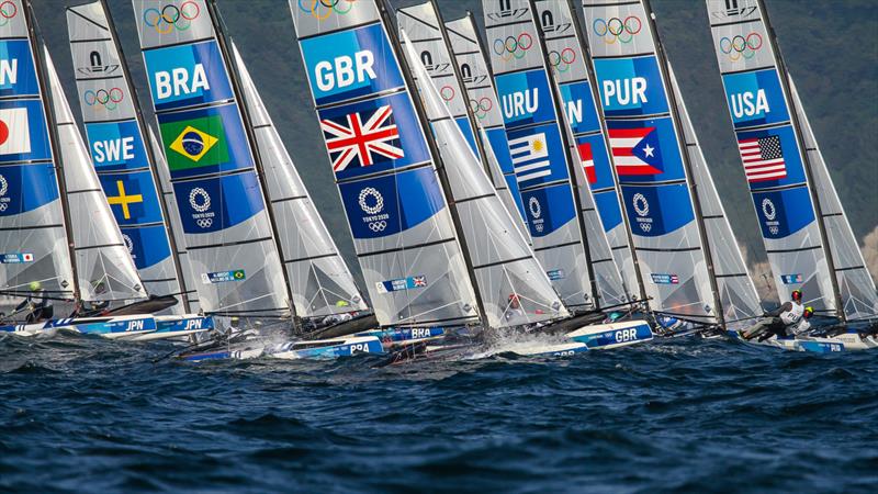 Tokyo2020 - Day 4 - July, 28, - Enoshima, Japan. Nacra 17 start photo copyright Richard Gladwell - Sail-World.com / nz taken at  and featuring the Nacra 17 class