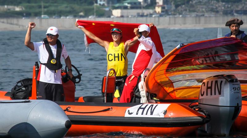 Yunxiu Lu (CHN) Womens  Gold Medal winner - RS:X - Tokyo2020 - Day 7- July, 31, - Enoshima, Japan. - photo © Richard Gladwell / Sail-World.com / nz