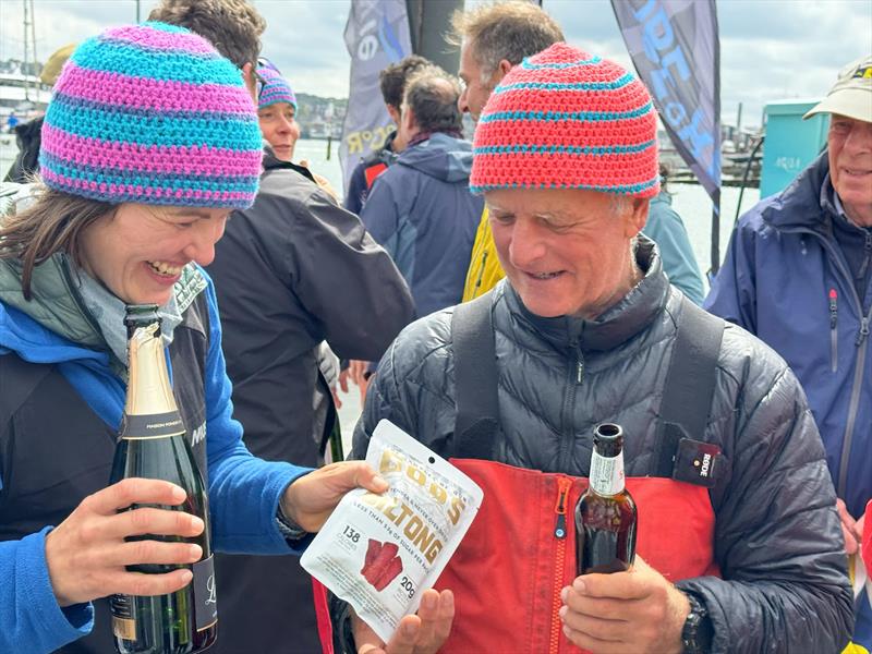 BEERS and BILTONG at last after a long and tedious voyage for South African skipper and chief mate of Sterna – Happy Days for sure as food was getting boring photo copyright Aïda Valceanu/ OGR2023 taken at Royal Yacht Squadron and featuring the Ocean Globe Race class