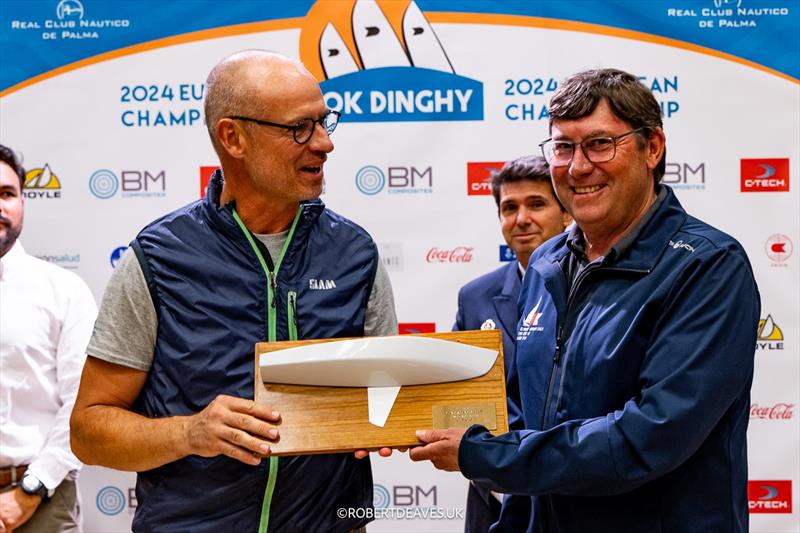 Pontus Gäbel and Mark Jackson at the OK Dinghy Europeans Opening Ceremony photo copyright Robert Deaves / www.robertdeaves.uk taken at Real Club Náutico de Palma and featuring the OK class