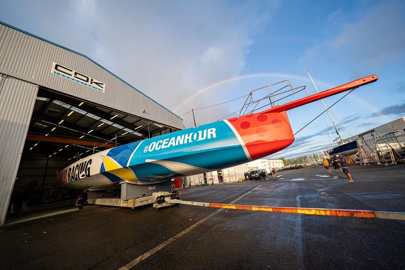 The new 11th Hour Racing IMOCA is revealed - photo © Amory Ross / 11th Hour Racing