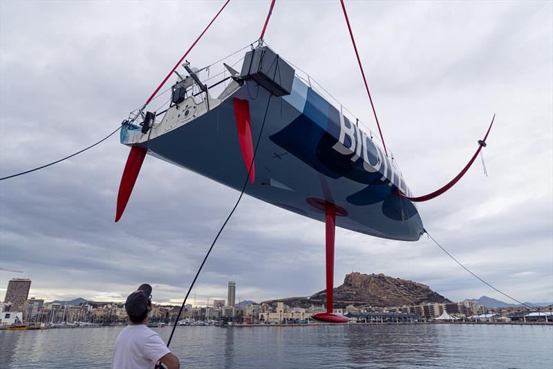 The IMOCA Biotherm arrives in Alicante photo copyright Anne Beaugé taken at  and featuring the IMOCA class
