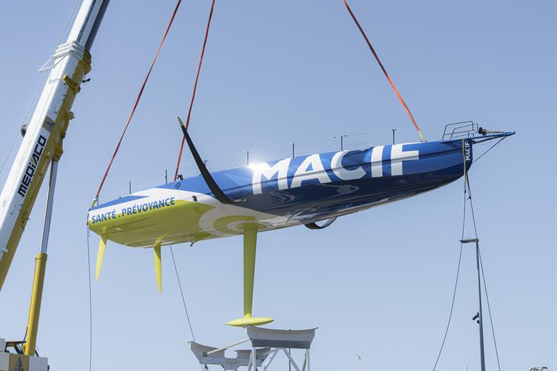 Charlie Dalin's new IMOCA MACIF Santé Prévoyance is launched in Concarneau, France - photo © Maxime Horlaville / disobey / Macif