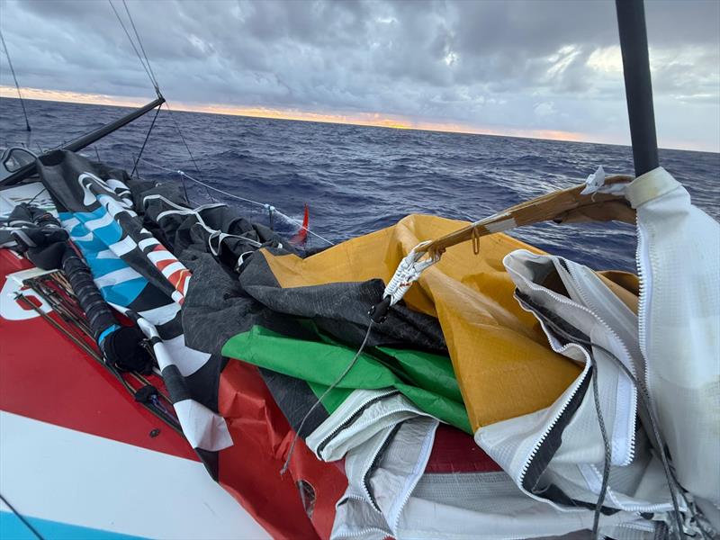 The J2 is intact and on deck until Boris Herrmann can repair and hoist it again photo copyright Boris Herrmann / Team Malizia taken at  and featuring the IMOCA class