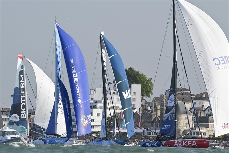 The fleet cross the Royal Yacht Squadron start line in Cowes, at the start of The Ocean Race Europe Leg 2 from Portsmouth - Cartagena - photo © Jean-Louis Carli / The Ocean Race Europe