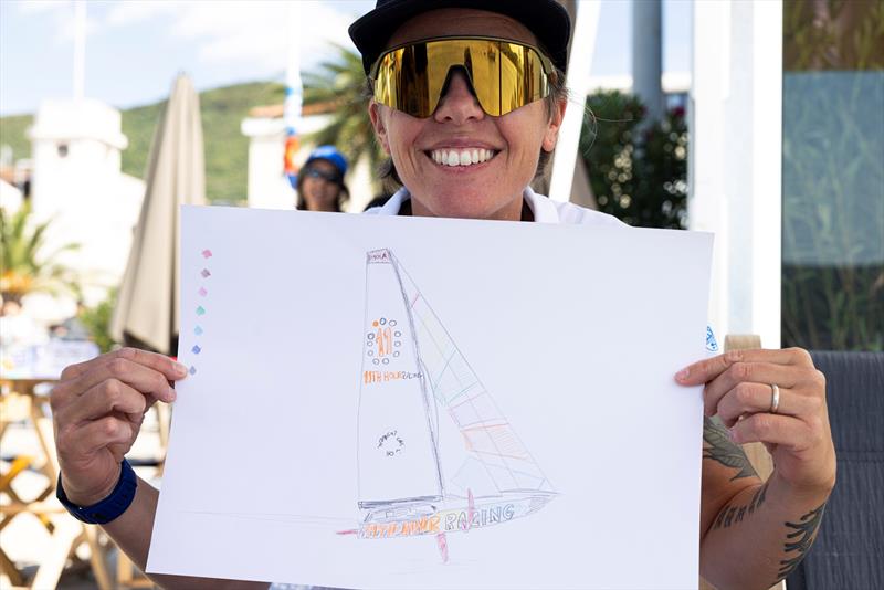 Francesca Clapcich, co-skipper of Team Malizia shown here drawing her new yacht before she takes it on and re-brands as 11th Hour Racing. The Ocean Race Europe in Boka Bay, Montenegro on September 16 - photo © Lloyd Images / The Ocean Race Europe 2025