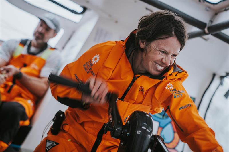 Francesca Clapcich grinds the winches onboard 11th Hour Racing Team's IMOCA - photo © Amory Ross 11th Hour Racing The Ocean Race