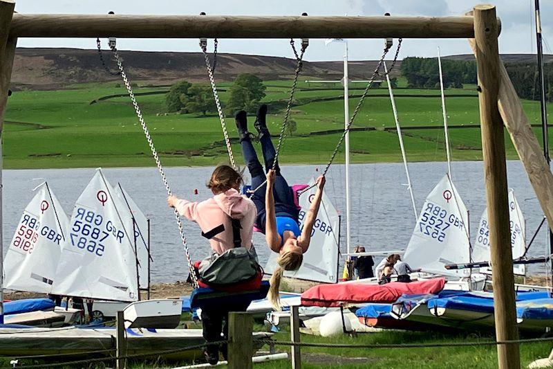 It's lovely to see kids being kids - IOCA Gill Early Summer Optimist Championships at Derwent Reservoir photo copyright Stephen Wright taken at Derwent Reservoir Sailing Club and featuring the Optimist class
