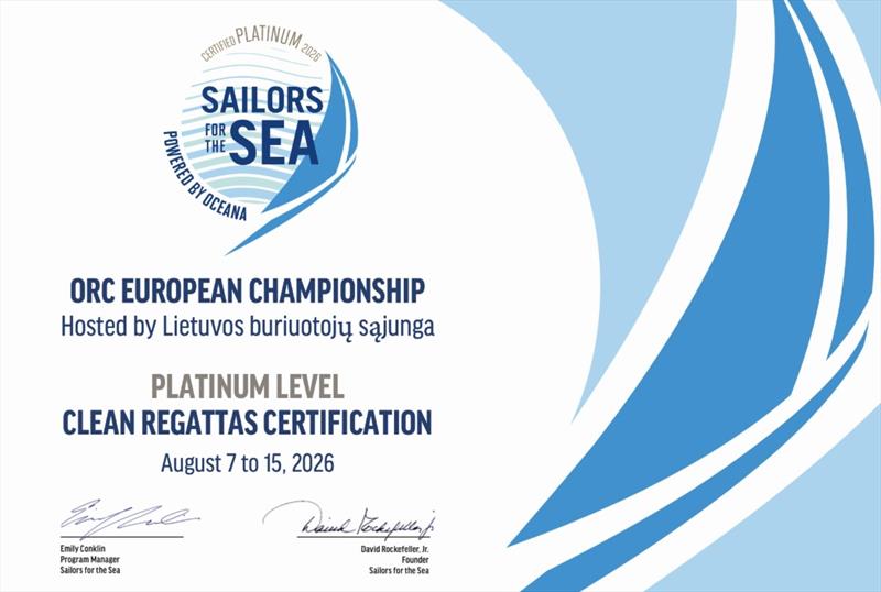 The highest Platinum-level certification under the global Clean Regattas sustainability programme - Klaipeda ORC European Championship 2026, Lithuania - photo © Offshore Racing Congress