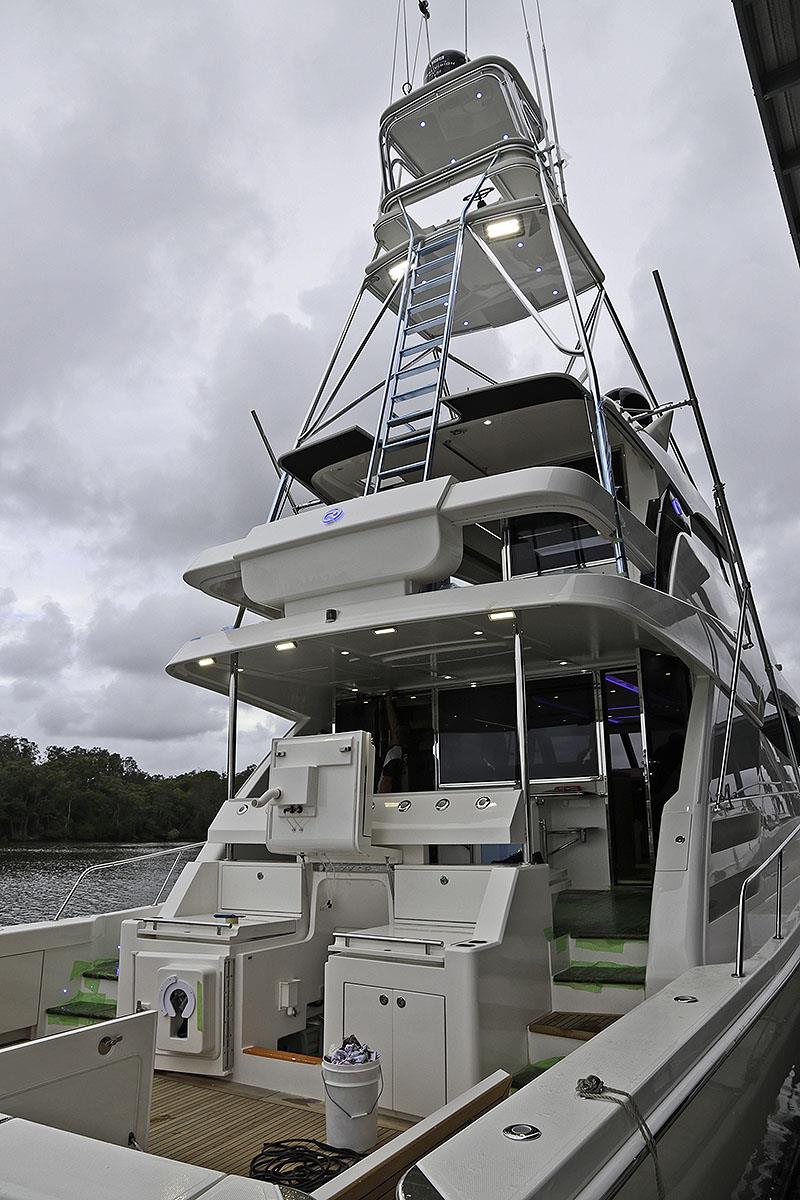 Custom, and magnificent tuna tower on board this Sport Motor Yacht 72 thanks mounts to the superstructure because of it's strength, not the deck photo copyright John Curnow taken at  and featuring the Power boat class