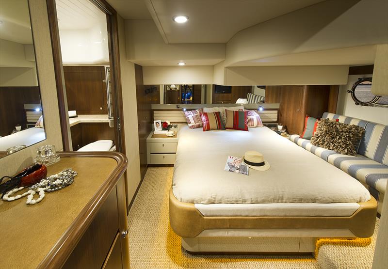 The full beam master suite features premium levels of luxury photo copyright Riviera Studio taken at  and featuring the Power boat class