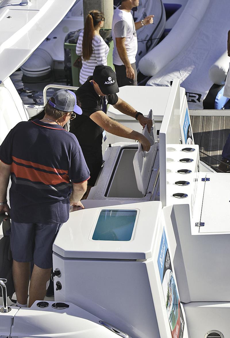 Ice chest under the filleting board in the centre module of the Fishing Version of the Aquila 36 - photo © John Curnow