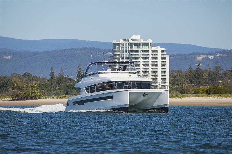 Underway at her fast cruising speed of 18 knots with the new Iliad 50 powercat - photo © John Curnow