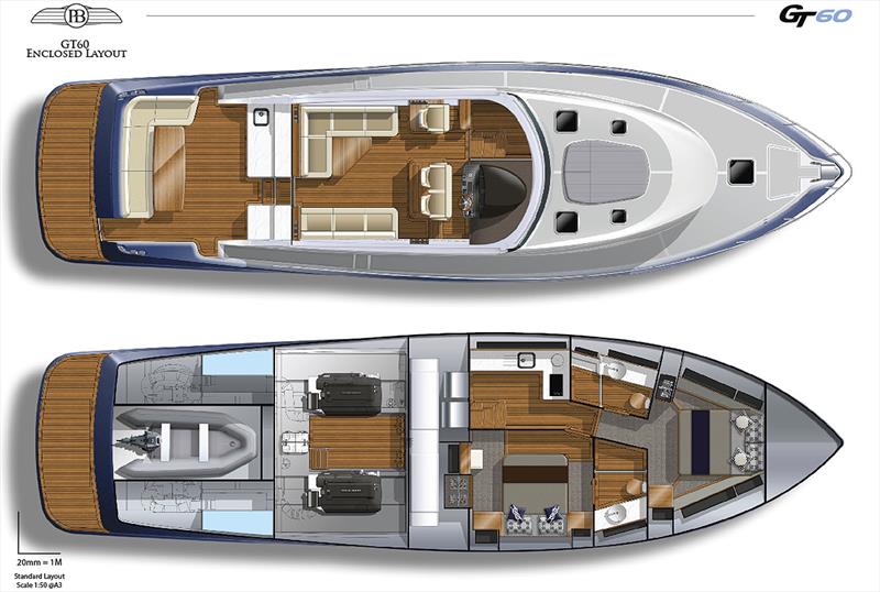 Layout for the soon to be released GT60 from Palm Beach photo copyright Grand Banks / Palm Beach taken at  and featuring the Power boat class