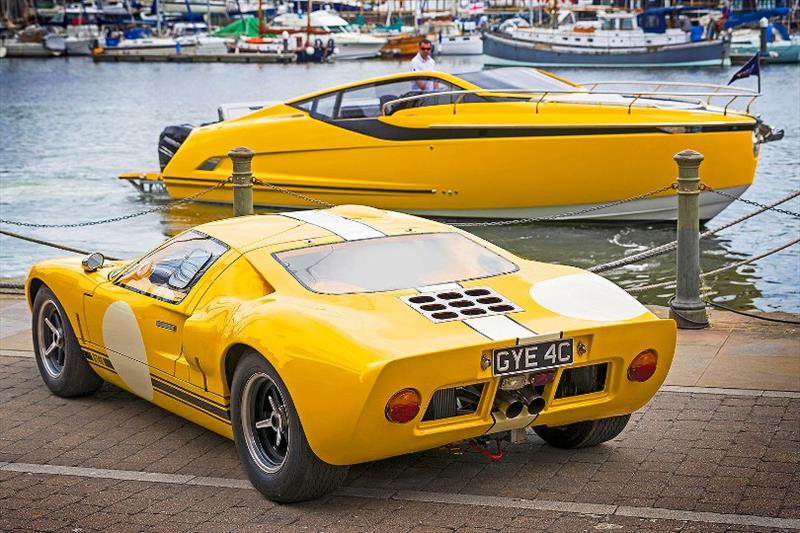 The Fairline F//LINE 33 and its design inspiration, the 1960s GT40 sports car, bringing the sunshine to Ipswich. - photo © Fairline Yachts