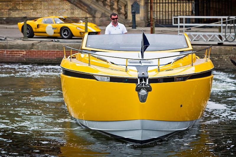 The Fairline F//LINE 33 and its design inspiration, the 1960s GT40 sports car, bringing the sunshine to Ipswich. - photo © Fairline Yachts