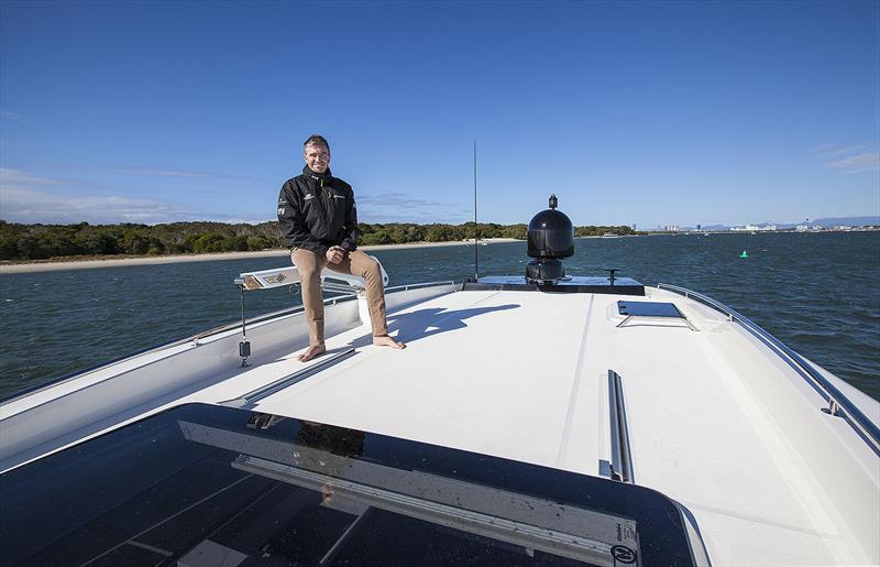Up top on the Utility Deck of the Maritimo S55, and that davit can lift 350kg, and you can carry one metric tonne of gear there in total. - photo © John Curnow