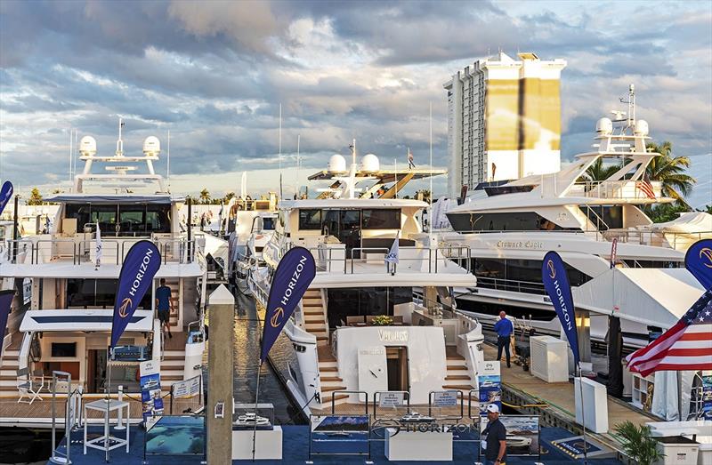 Horizon Yachts at 2021 Fort Lauderdale International Boat Show photo copyright Horizon Yachts taken at  and featuring the Power boat class