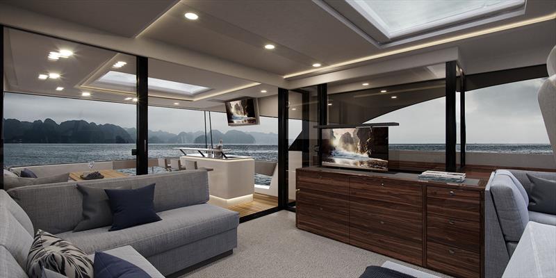 Maritimo M75 - Lounge immediately behind the Helm Station - photo © Maritimo